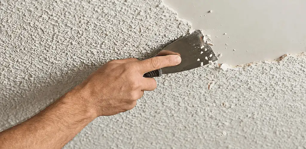 Popcorn ceiling removal scraping off textured ceiling finish in Baton Rouge, LA