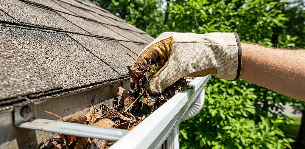 Gutter cleaning removing leaves and debris from roof gutters in Baton Rouge, LA