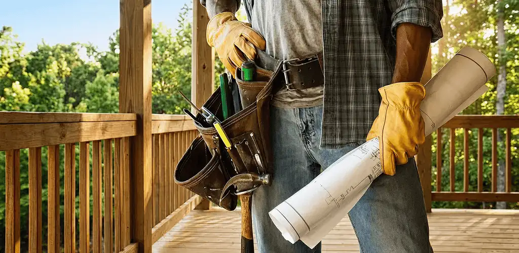 Professional handyman with tool belt ready for home repairs in Baton Rouge, LA