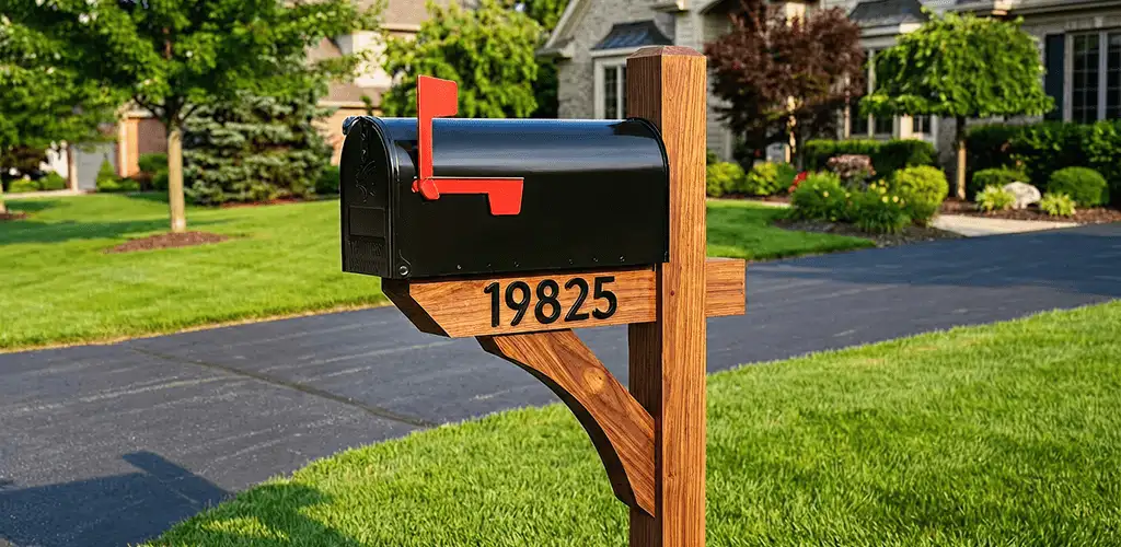 New mailbox installation with post and address number for a home in Baton Rouge, LA